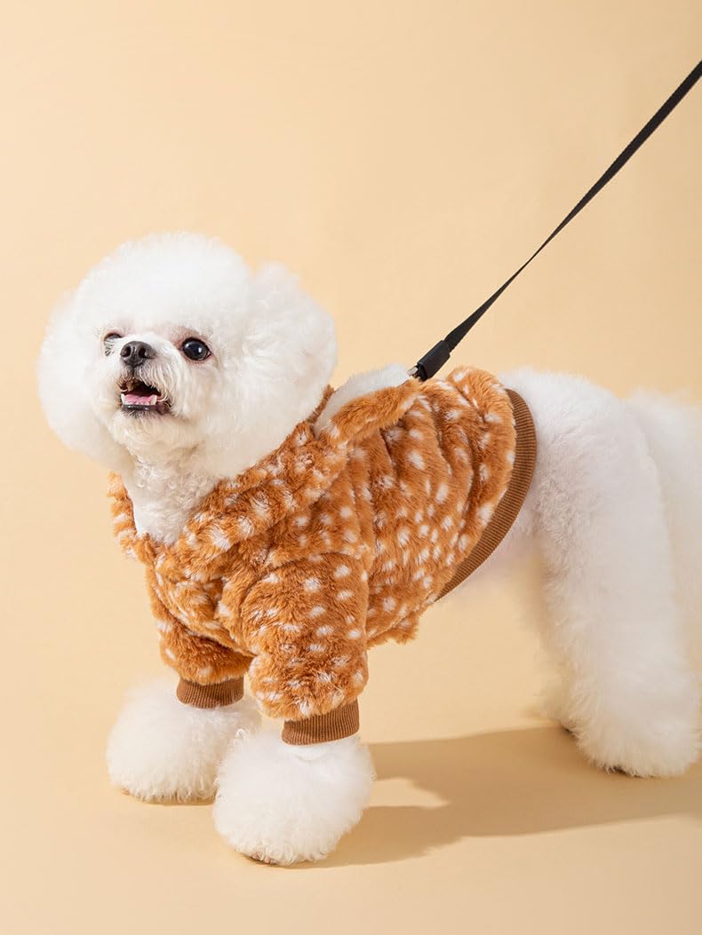 AZA Reindeer Dog Costume Fluffy Christmas Clothes Moose Coat Winter Pet Hoodies Puppy Girl Cute Coat Outfits for Small Dogs Costumes (S（Suitable：3.5lb-5.5lb）,Moose Brown)