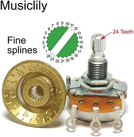 Musiclily Pro Inch USA LP Guitar Top Hat Knobs Fine 24-Spline Bell Knobs for USA Les Paul CTS Pots Electric Guitar, Gold (Set of 4)