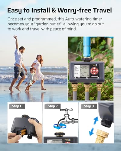 DEWENWILS Sprinkler Timer 3 Zone, Water Hose Garden Irrigation Timer with 4 Programmable Procedure and Low Battery Warning, Repeat Watering over Period, Faucet Controller with Rain Delay Mode for Lawn