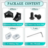 20 Set Black 4040 Series Aluminum Extrusion Profile Connector, Includes 1pc Wrench, 20pcs 3540 Corner Bracket, 40pcs M8 T-Slot Sliding Nuts and Hex Screw Bolt for 20S Aluminum Rail Accessories