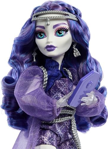 Monster High Spectra Vondergeist Doll with Pet Ferret Rhuen and Accessories Like Backpack, Tablet, Snacks and More