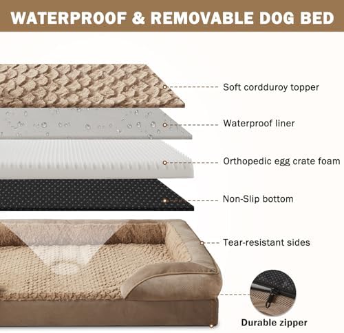 INVENHO Orthopedic Dog Bed for Extra Large Dogs, XXL Waterproof Dog Sofa Beds, Egg-Crate Foam Dog Couch Bed with Washable Removable Cover, Waterproof Lining and Nonskid Bottom