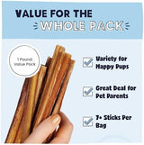 Pawstruck Natural 8–12" Bully Sticks for Dogs – Long-Lasting, Rawhide-Free, Low-Odor, Grain-Free Dental Chew Treat – Single Ingredient, 100% Real Beef – 1 lb Bag – Packaging May Vary
