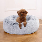 Amazon Basics Washable Donut Pet Bolster Faux Fur Bed with Removable Cover, Anti-Slip Bottom for Dog, Grey, 23" x 23"