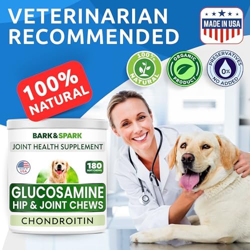 Bark&Spark Glucosamine Chondroitin Dog Hip & Joint Supplement - Joint Pain Relief - Hip & Joint Chews - Joint Support Large Small Breed - Senior Doggie Vitamin Pill Joint Health (180 Treats - Chicken)