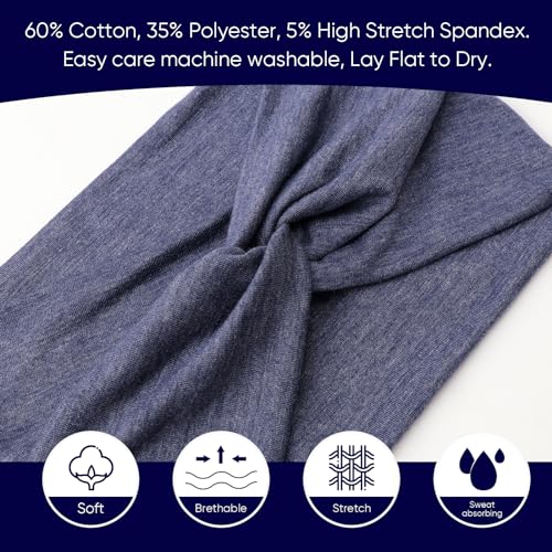 DRESHOW Extra Wide Headbands for Women Cotton Turban Knotted Bandana Head Bands Non Slip Boho Hair Accessories for Sports & Yoga