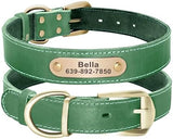 Didog Genuine Leather Dog Collars with Engraved Nameplate, Personalized Soft Leather Collar with Custom ID Tag, Brown/Green/Red for Medium Large Dogs (M,Green)