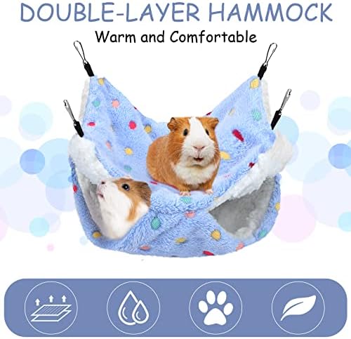 BOAO 2 Pcs Guinea Pig Rat Hammock Guinea Pig Hamster Ferret Hanging Hammock Accessories for Small Animals Chinchilla Parrot Sugar Glider Ferret Squirrel(Rose Color, Blue, Dot Pattern)