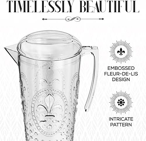 elle decor Acrylic Water Pitcher, Plastic Water Pitcher with Lid and Handle, Fridge Jug, BPA-Free, Shatter-Proof, Use for Iced Tea, Sangria, Lemonade, Juice, and Milk Beverages, 2 Liters (Clear)
