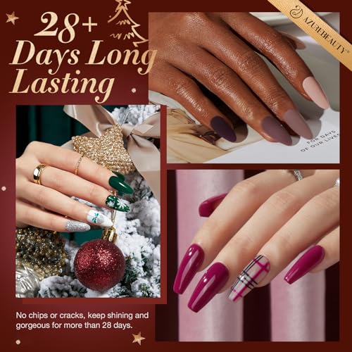 170Pcs Dip Powder Nail Kit, AZUREBEAUTY 36 Colors Brown Purple Christmas New Year Winter Dip Nail Powder Starter Set with Essential Liquid and Removal Accessories Set for French Nail Manicure Salon
