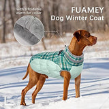 FUAMEY Dog Winter Coat - Jacket with Built-in Harness, Padded Vest for Cold Weather, Reflective Clothes for Small to Large Dogs, Green Plaid