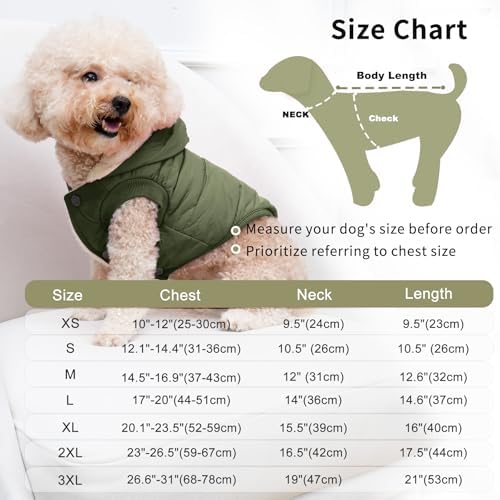 Fleece Lining Extra Warm Dog Hoodie in Winter,Small Dog Jacket Puppy Coats with Hooded Green XS