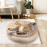 JOEJOY Small Dog Bed Cat Bed with Hooded Blanket, Cozy Cuddler Luxury Puppy Pet Bed, Donut Round Calming Anti-Anxiety Dog Burrow Cave Bed - Anti-Slip Bottom and Machine Washable 23 inch