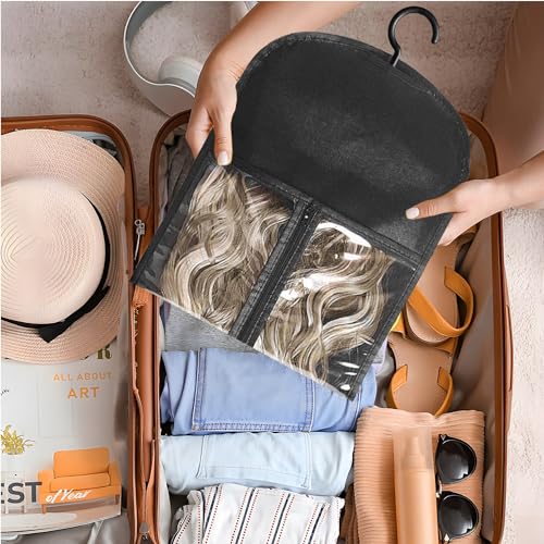 3PCS wig Hanger Hair Extension Holder Wig Storage for Multiple Wigs Bags Storage with Hanger Wig Holder Dust-proof Hair Extension Storage with Hook hair extensions, wigs & accessories (Black)