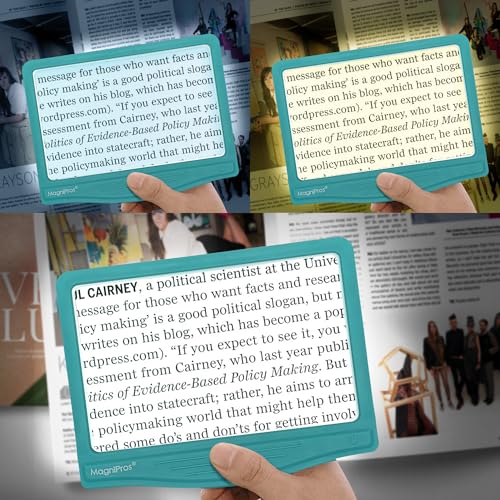 MagniPros 5X Large LED Page Magnifier for Reading Magnifying Reader with 3 Color Lighting Modes & Anti-Glare Lens to Reduce Eye Strain-Perfect for Small Prints, Aging Eyes, Low Vision and Seniors