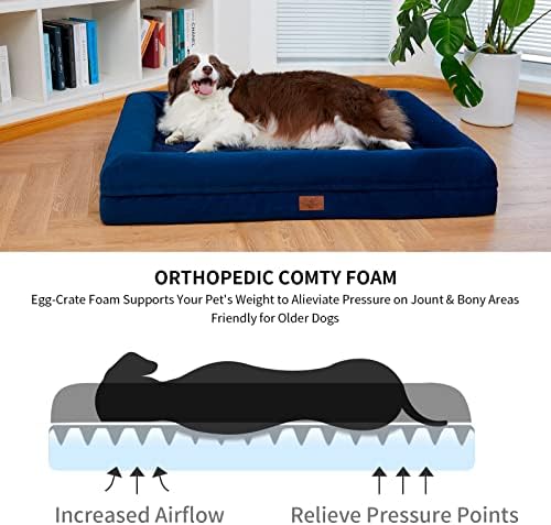 Dog Bed for Extra Large Dogs, Orthopedic Washable Dog Bed with Removable Bolster, Waterproof Pet Bed with Nonskid Bottom, Blue