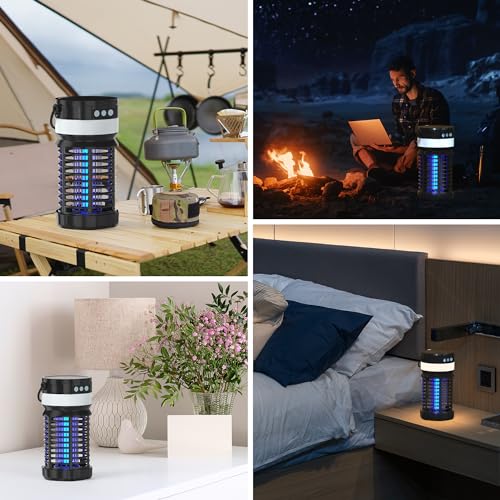 Solar Bug Zapper Outdoor,Cordless Rechargeable Mosquito Zapper, 4200V High Power,45000Hrs Working Life,IP66 Waterproof,Electric Fly Zapper Zapper for Outdoor Home Garden Patio Backyard (Blue-2)