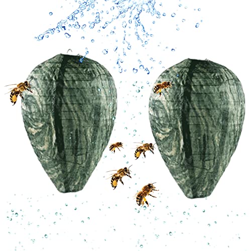 2 Pack Wasp Nest Decoy Waterproof Hanging Wasps Deterrent Fake Wasp Repellent for Hornets Wasps Yellow Jackets Outdoor,Garden,Yard