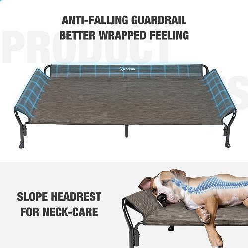 Veehoo Cooling Raised Dog Bed, Guardrail Elevated Dog Bed, Chewproof Dog Bed Frame with Washable & Breathable Teslin Mesh, Non-Slip Dog Sofa Bed Cot for Indoor & Outdoor, XX Large, Brown
