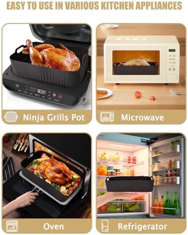 Air Fryer Silicone Liners for Ninja FG551/DG551 Foodi Smart XL 6-in-1 Grill, Rectangle Reusable Airfryer Pot Basket Insert Replacement Tray | Non-stick | Easy Cleaning | Food-Grade Safe | Gray