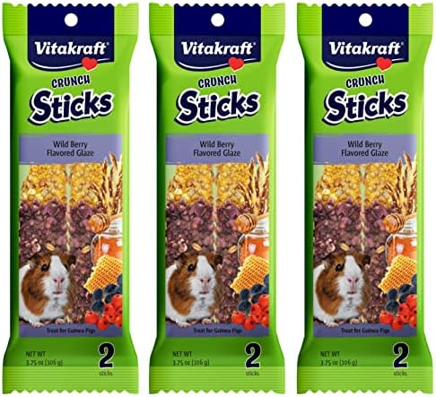 Vitakraft Crunch Sticks Guinea Pig Treat, Wild Berry and Honey, Multi Pack of 6 Sticks