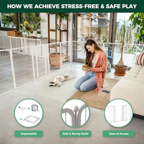 FXW Homeplus Indoor Dog Playpen - Stress-Free and Safe Play, 45 Inch 8 Panels for Puppy and Small Dogs, White│Patented