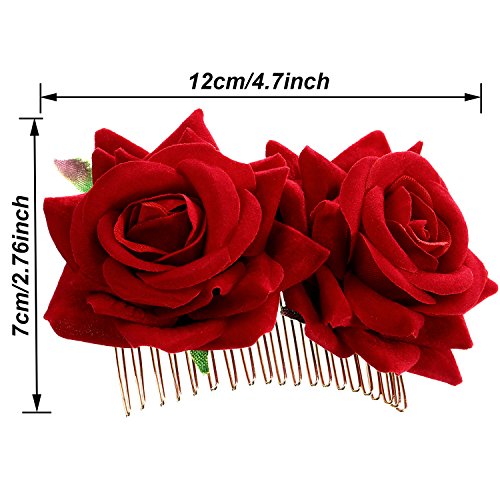 2 Pack Rose Flower Hair Clip, Women Wedding Hair Accessories, Flamenco Dancer (Red)