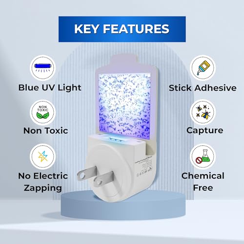 GATCH Indoor Plug-in Fly Trap (2 Pack) for Mosquito Bites, Fruit Fly, Gnat Trap, Bug Zapper and Fly Tapper with Night Light UV Attractant Catcher for Home Office White