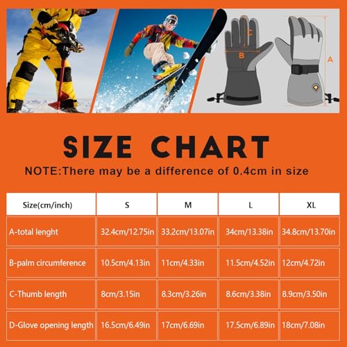MewaMaA Heated Gloves for Men Women 7.4V Battery 22.2WH Rechargeable Heated Ski Gloves Touchscreen Waterproof Electric Heated Gloves for Winter Outdoor Work Skiing Hiking Camping Raynaud (M)