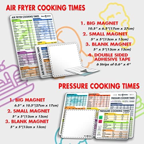 Air Fryer Magnetic Cheat Sheet Set & Instant Pot Magnet Set (2 Sets of 6 Pcs), Cooking Times Chart Magnet Sets for Instant Pot & Air Fryer Accessories (White).