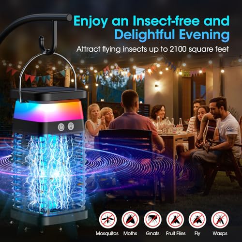 Bug Zapper Outdoor, 4200V Highly Effective Mosquito Zapper, Portable & Rechargeable Solar Bug Zapper with Night Light, Electric Cordless Fly Zapper, IP68 Waterproof Insect Zapper for Patio Porch