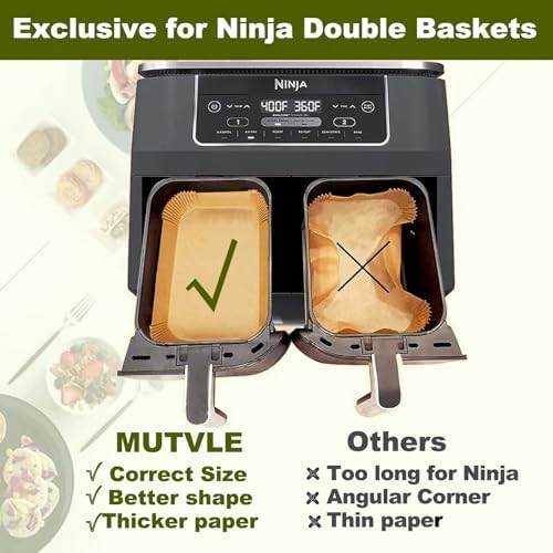 Air Fryer Liners for Ninja Dual, Air Fryer Parchment Paper Liners Disposable for Ninja DZ201, Ninja Foodi Liners, Disposable Ninja Dual Rectangular, AirFryer Paper Liners Rectangle Accessories Ninja