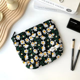 Makeup Bag Cosmetic bag Preppy Canvas Embroidery Toiletry Bag for women Cute zipper pouch Organizer Travel accessories (Little Daisy-Black, Large)