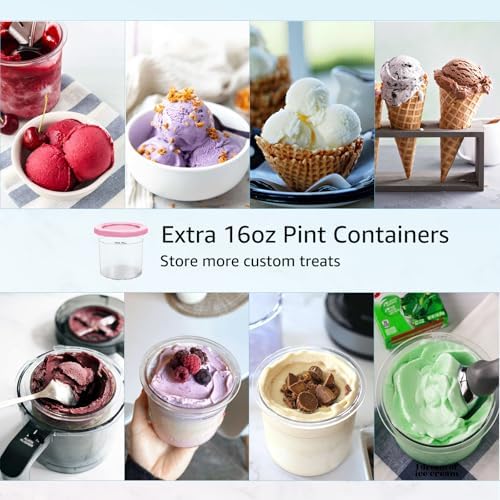 Ice Cream Containers for Ninja Creami Pints and Lids 16oz Pint Containers 4Pack Extra Replacement Pints for Ninja Creami NC301, NC300, CN301CO, CN305A Ice Cream Maker(Gray, Green, Pink, Blue)