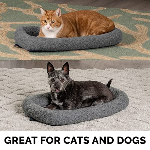 Furhaven Dog Bed for Extra Small Dogs & Indoor Cats, 100% Washable, Sized to Fit Crates - Sherpa Fleece Bolster Crate Pad - Gray, Extra Small (Pack of 2)