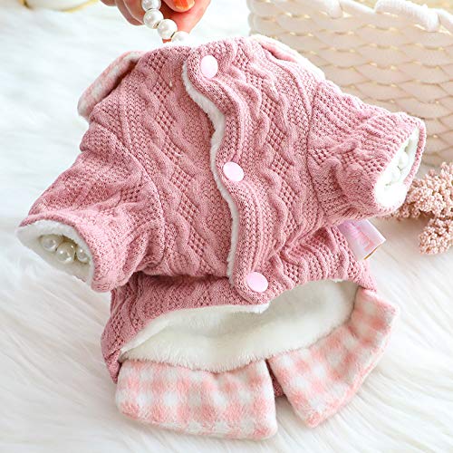 Dog Princess Sweater for Small Dogs Thick Shirt Plaid Clothes Costume Pet Girl Cute Coat Outfits Fall Costumes Winter Dog Sweaters (M,Pink)