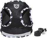 FEimaX Dog Harness and Leash Set for Walking, Soft Mesh Adjustable Easy Control Lightweight Cat Vest Harnesses with Reflective Strips, Escape Proof Small Dogs Cats Vests (Cowblack, Large)