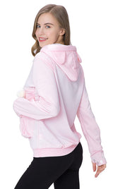 Jomago Womens Pet Carrier Thin Hoodies Kitten Puppy Pouch Shirts Animal Holder Hood Long Sleeve Sweatshirt Thin Pink