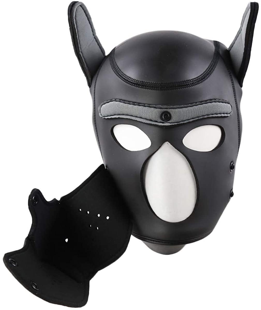 jecrizy Dog Head Masks Neoprene Puppy Hood, Neoprene Full Face Mask, Halloween Mask, Novelty Party Costume (X-Large, Gray)