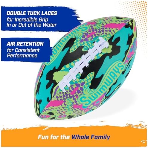 SwimWays Hydro Waterproof Football, Outdoor Games for Adults and Kids, Swimming Pool Accessories and Pool Party Games,9.25 Inches, Blue