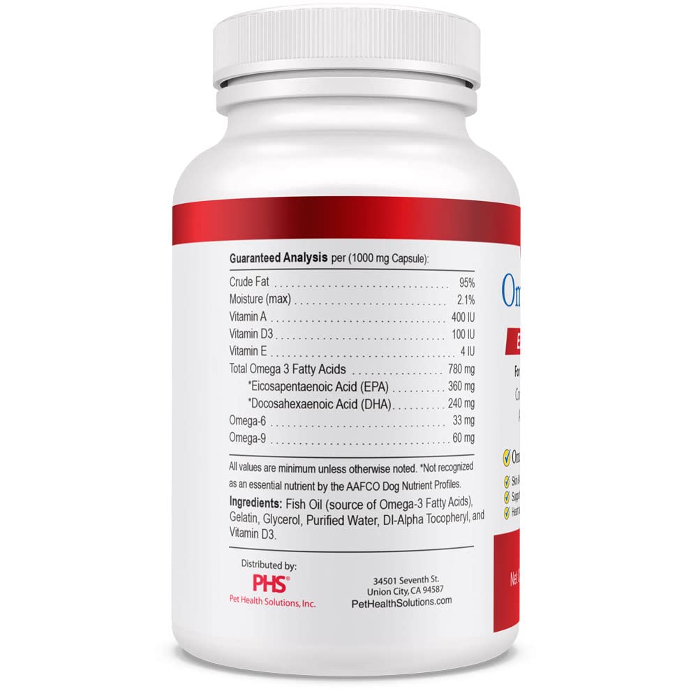 Omega Caps ES Extra Strength for Large and Giant Dogs Omega-3 and Omega-6 Fatty Acid Antioxidant Supplement Vet Formulated Made in USA Skin Coat Joint Heart and Immune Health 60 Softgel Capsules
