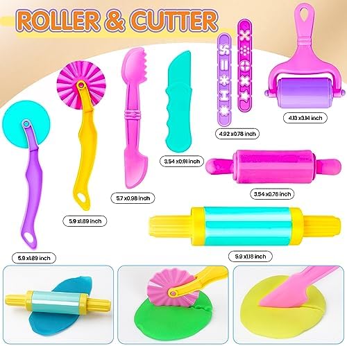 Dough Tool Sets for Kids Toddlers,Cute Dough Accessories with Rolling Pin Dough Mat Storage Box,Party Pack Dough Toys for Kids Age 3-5 4-8,Educational Toys Gift for Birthday Christmas Boys Girls