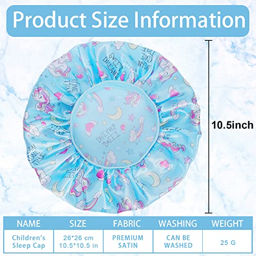 4 PCS Kids Satin Bonnet Child Sleeping Cap,Soft Silk Bonnet Elastic Wide Band,Breathable Baby Bonnets Night Sleep Caps,Colorful Night Hats for Girls Toddler Teens Natural Hair (Unicorn)