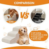 Pet Stairs for Small Dogs - 5-Step Curved Dog Ramp for Bed, Couch, Sofa, Car and Chairs - Non-Slip Bottom Design - Cat Scratching Board - High Density Foam Portable Pet Step - Beige