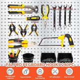 240PCS Pegboard Hooks Assortment, Pegboard Accessories Organizer Kit with Pegboard Bins, Pegboard Cups, 1/8 and 1/4 inch Peg Board Hooks for Hanging Tools, Garage Pegboard Wall Organization