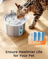oneisall Cat Water Fountain Filters Replacement, 8 Pack Cat Fountain Filters for 67oz/2L Stainless Steel Cat Fountain Filters, Filters for Cat Water Fountain Easy to Install and Clean