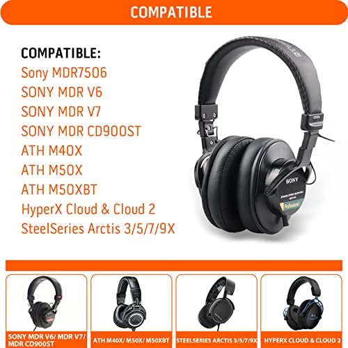 Replacement for Sony MDR 7506 Earpads Cushions, Noise Isolation Over Ear Headphone Pads Fit for Sony MDR V6/ MDR V7/ MDR-CD900ST, Soft Protein Leather Easy Installation (Black)