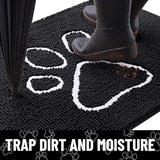 Smiry Dog Door Mat for Muddy Paws, Absorbent Dirt Trapper Non Slip Quick Dry Washable Chenille Mat for Mud Dogs, Entry Rug for Indoor and Outdoor (70x24 Inches, Black)