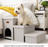 Dog Stairs with Condo 18" H, 3-Step Wider Dog Steps for High Beds Couch, Folding Storage Pet Stairs Gift for Small/Medium/Large Old Dogs Cats, Ramp for Climbing Car Up to 200 lbs, Beige Gray