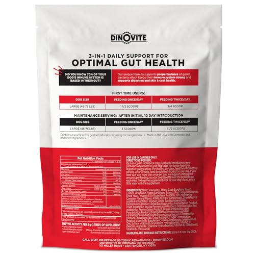 Dinovite Probiotic Supplement for Dogs - Omega 3 - Hot Spot Relief - Skin & Coat Supplement - 30 Day Supply (30 Day Supply, Large Dogs (45+ lbs))